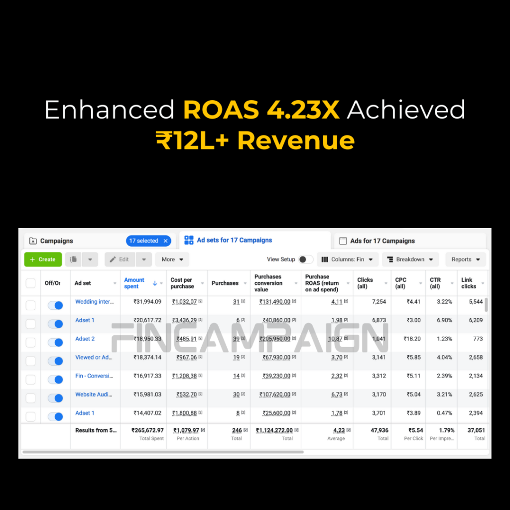 ROAS 4.23X from facebook Ads performance Marketing